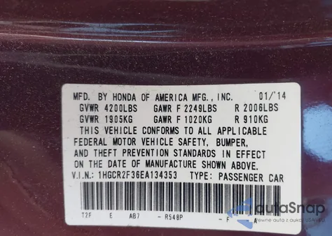 2014 Honda Accord Lx from USA, damaged, VIN 1HGCR2F36EA134353